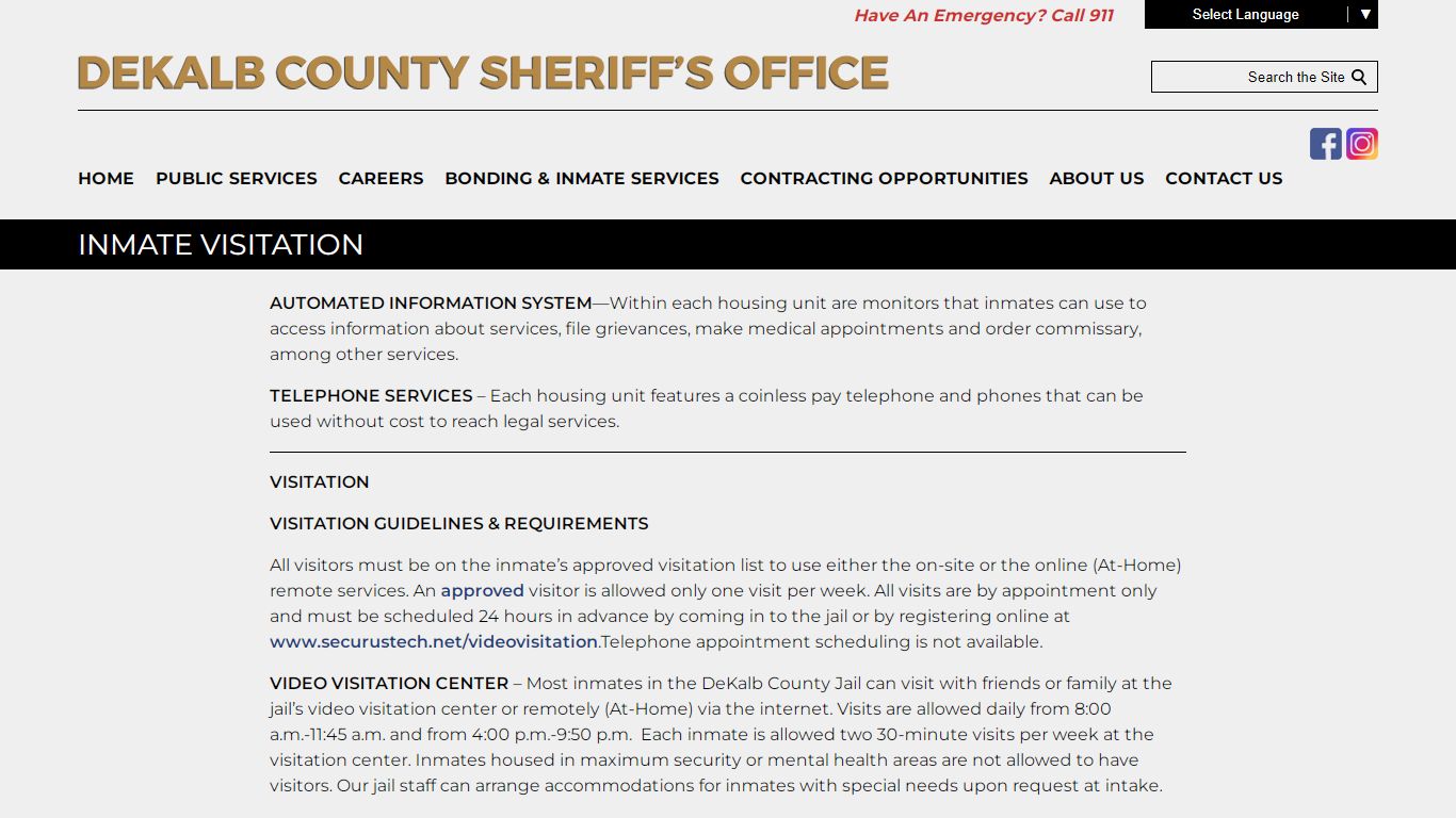 INMATE VISITATION - DeKalb County Sheriff's Office